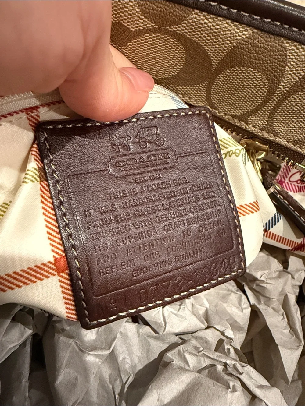COACH Brown Signature Canvas Tote with Red Logo Accent - Picture 2 of 8